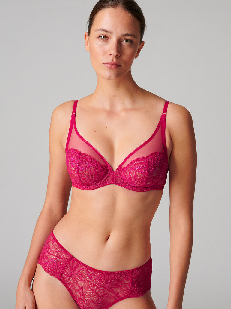 Soutien-gorge triangle emboitant décolleté plongeant - Framboise
