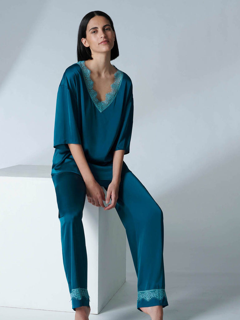 Top manche 3/4 - Bleu Cyan