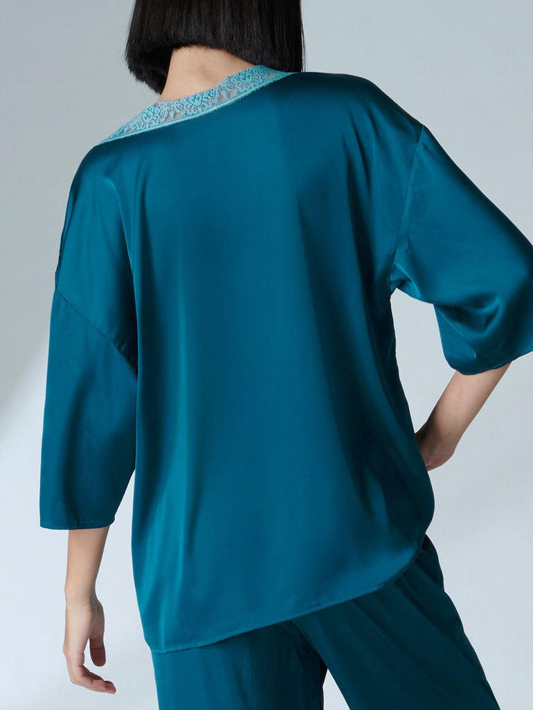 Top manche 3/4 - Bleu Cyan