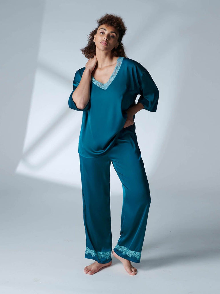 Top manche 3/4 - Bleu Cyan